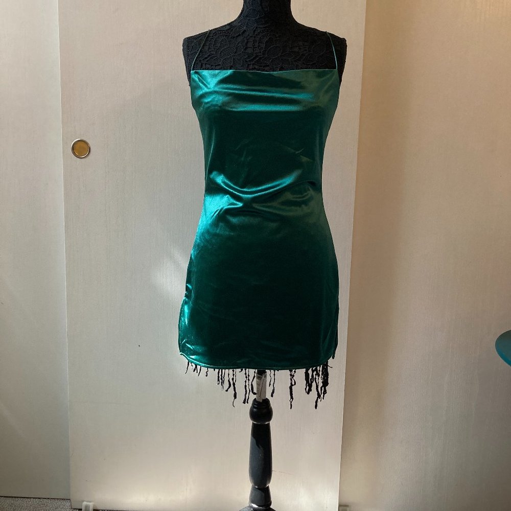 Green satin slip dress